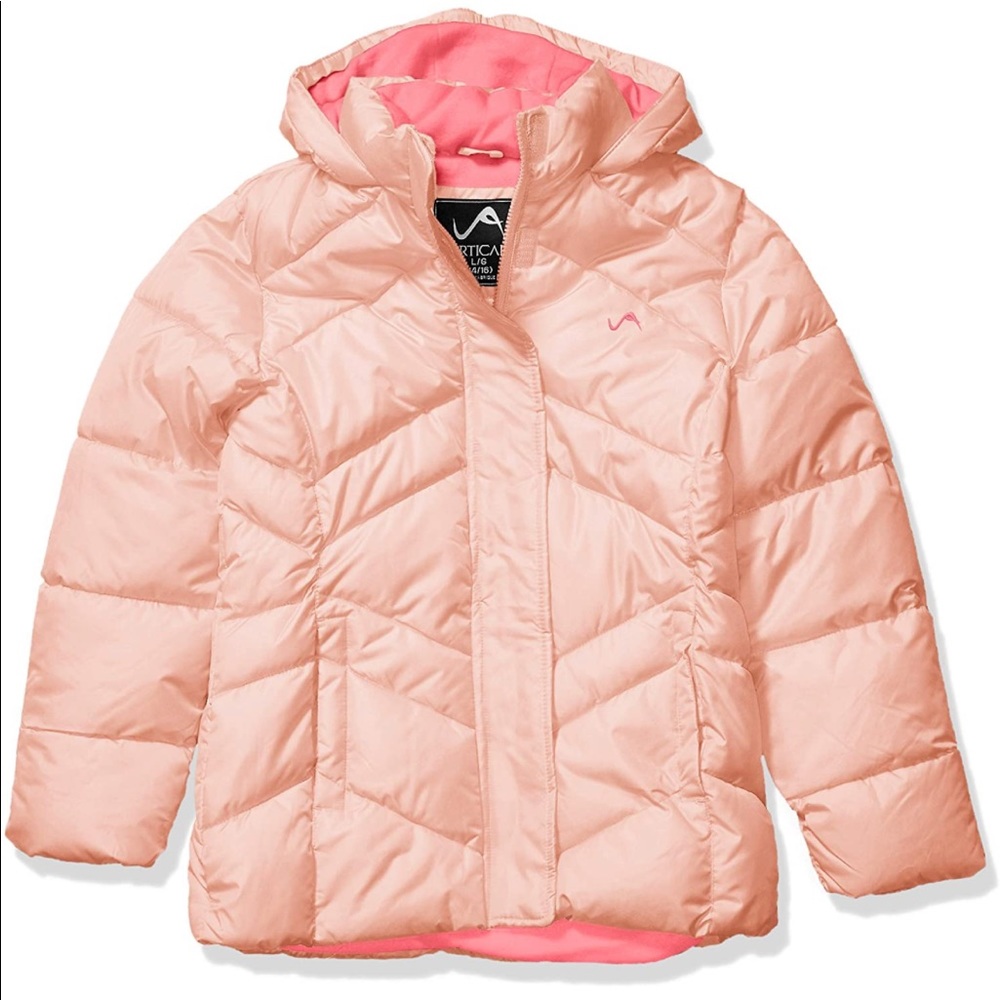 Girls Vertical’9 3T Pink Zip Up Puffer Coat With Velcro